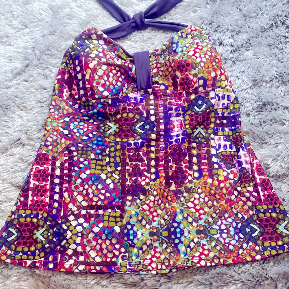 Jaclyn Smith Pink Purple Halter Tankini Swimsuit Top Size 14 Excellent Condition